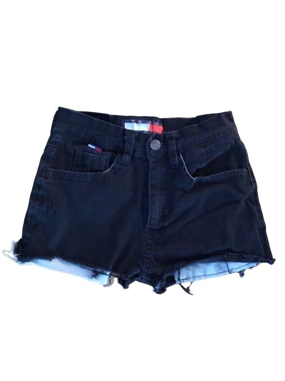 TOMMY Hilfiger black denim shorts distressed high rise mom style size 0